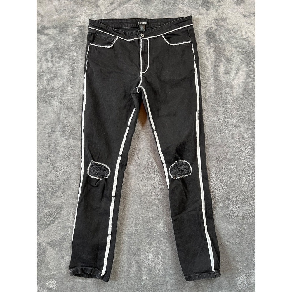 Hot Topic Skinny Jeans Mens 34x31 Black White Contrast Paint Emo Y2k Grunge